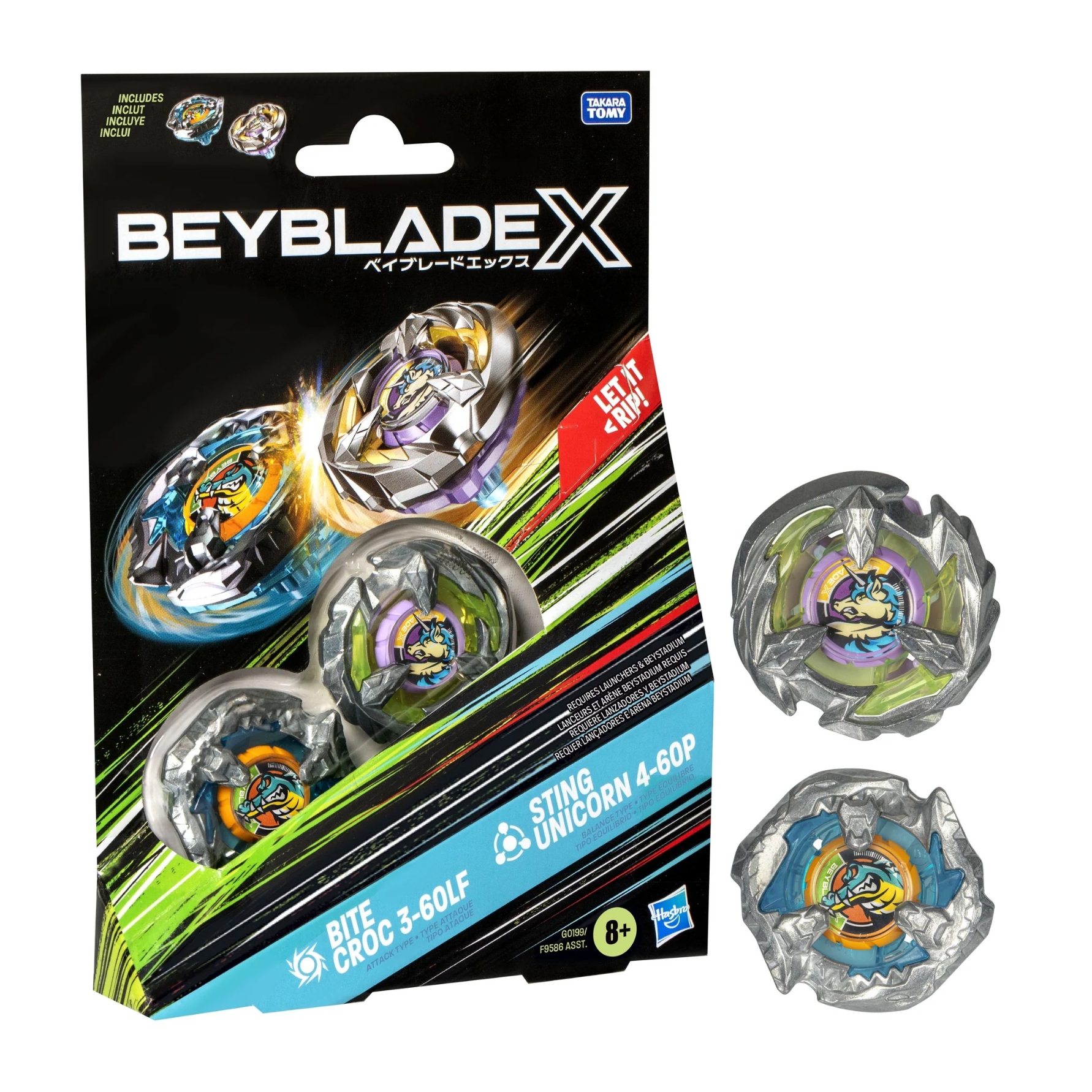 Beyblade X Duo Bite Croc 3-60LF y Sting Unicorn 4-60P - Updown Juegos