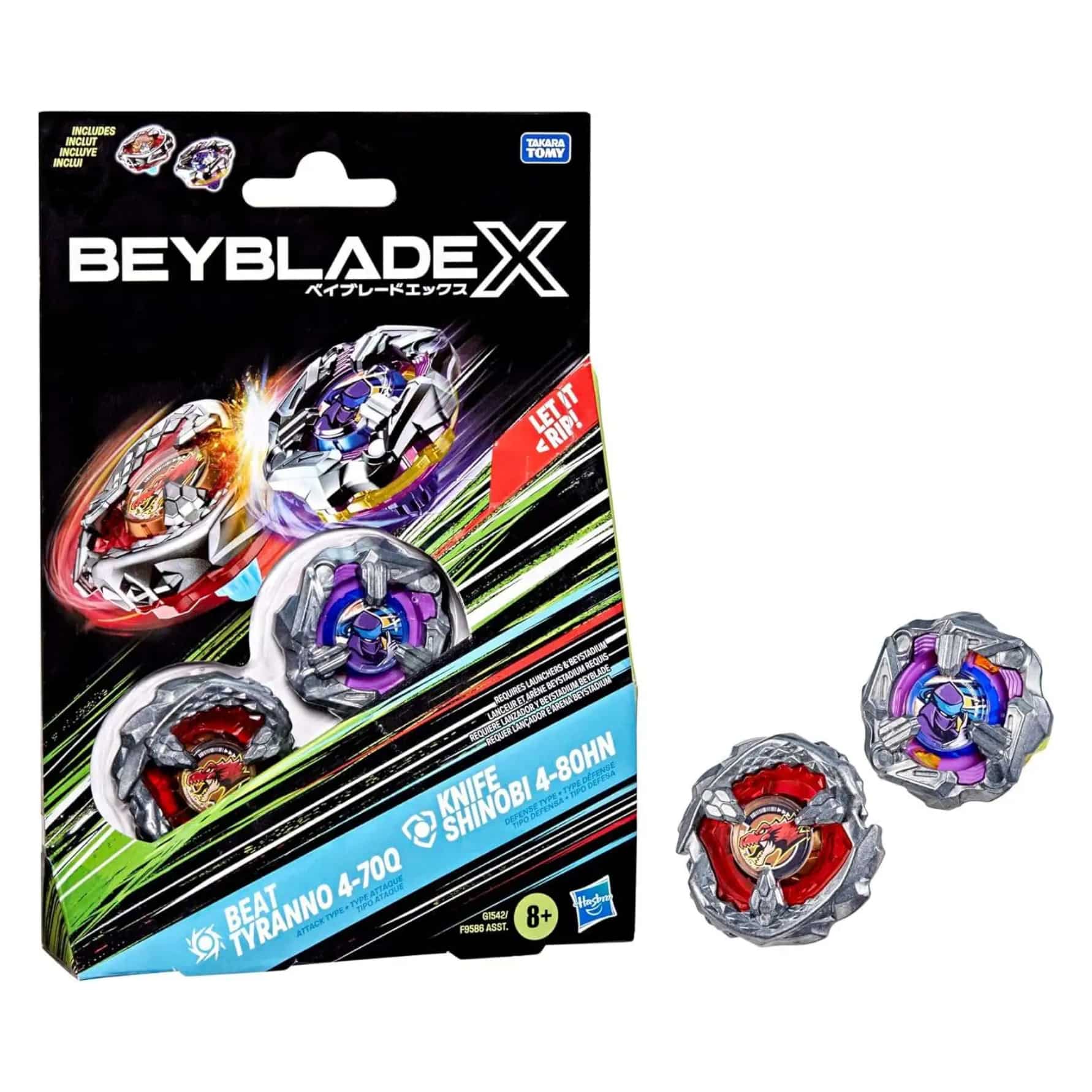 Beyblade X Duo Beat Tyranno 4-70Q y Knife Shinobi 4-80HN – Updown