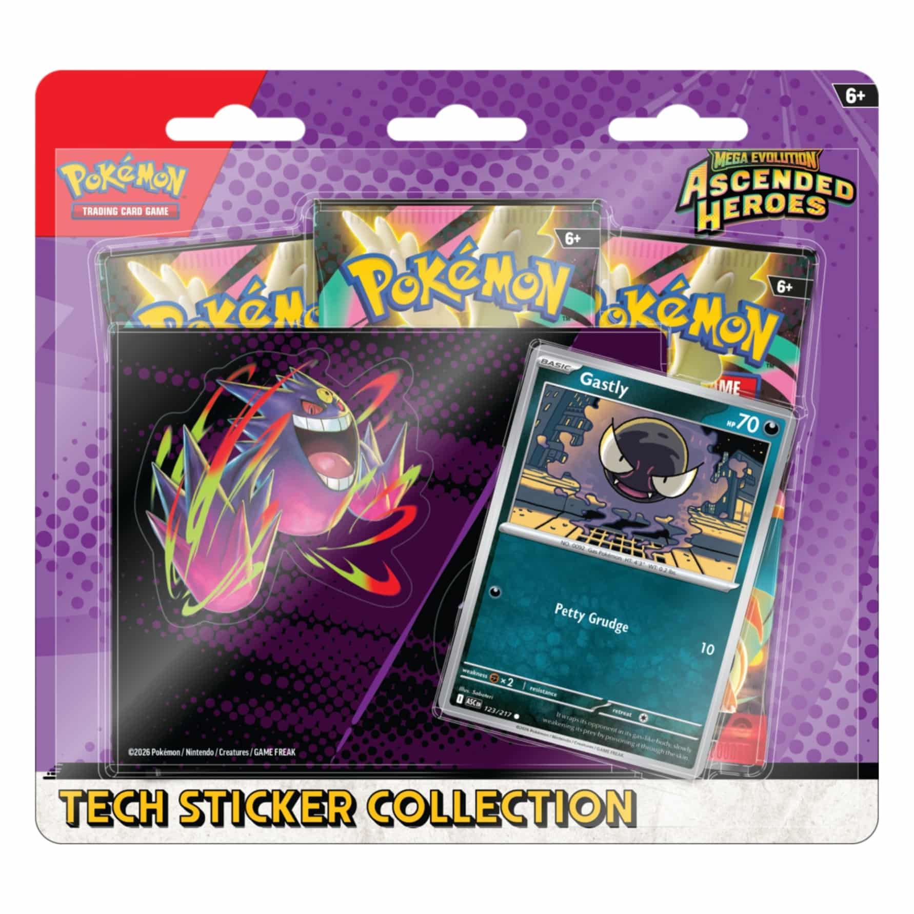 Pokémon Ascended Heroes Gastly Sticker Tech Blister (Español)