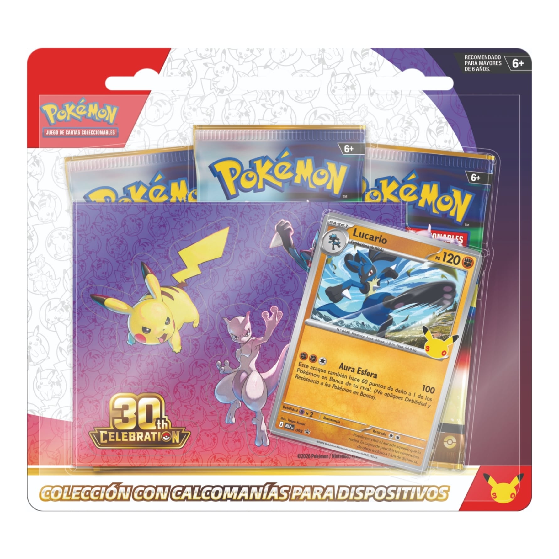 Pokémon 30th Celebration Lucario Sticker Tech Blister (Español)